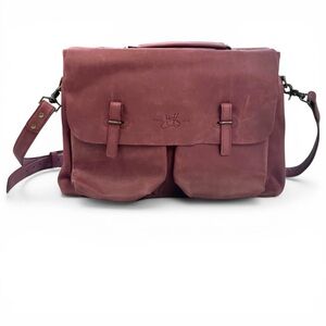 John Fluevog Burgundy Leather Fitzgerald Messenger Bag Satchel